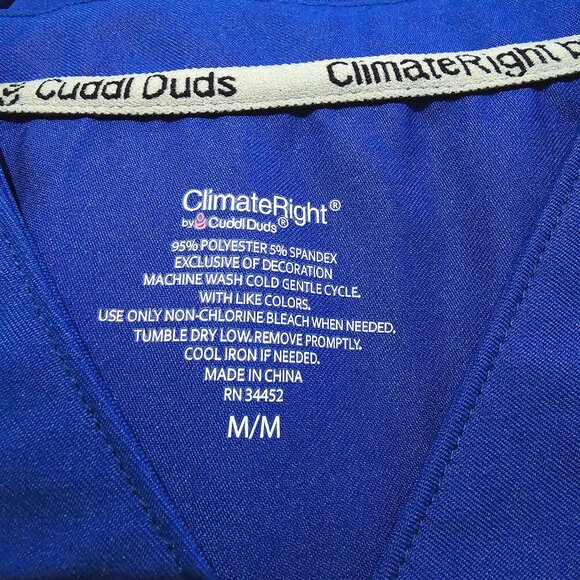 Climate Right V-Neck Scrub Top Silver Ion Anti-Bacterial Womens Sz M Woven Twill - Picture 7 of 10